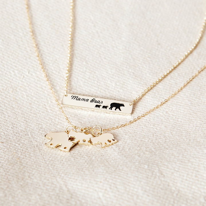 Custom Mama and Two Baby Bears Gold Necklace