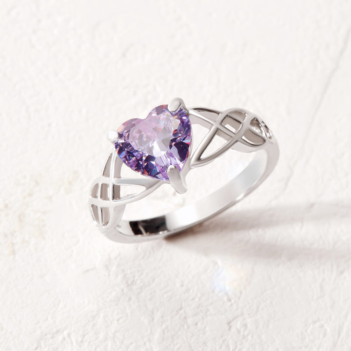 Custom Heart Birthstone Infinity Knot Silver Ring