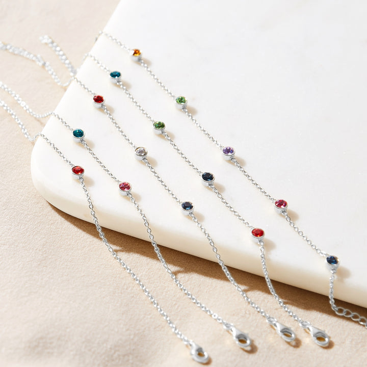 Three Stone Floating Bezel Set Birthstone Bracelet