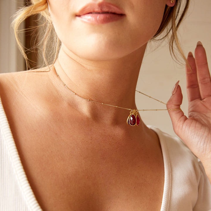 Gold Four Stone Teardrop Gemstone Pendant