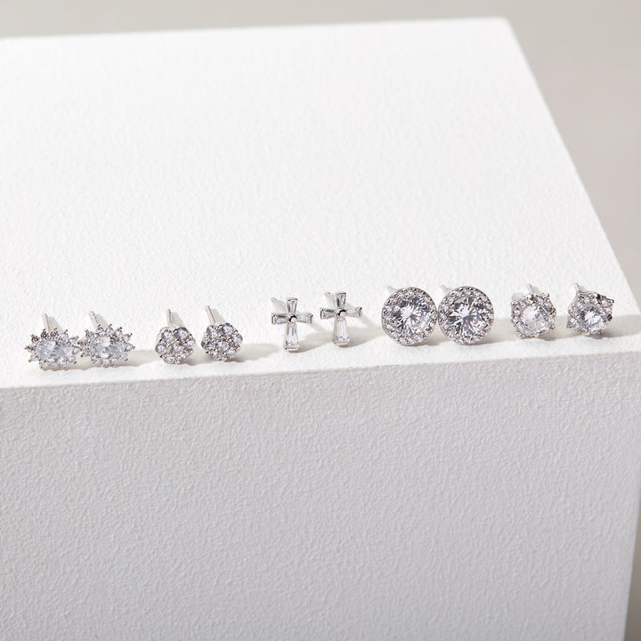 Sterling Silver CZ Floral Stud Earrings