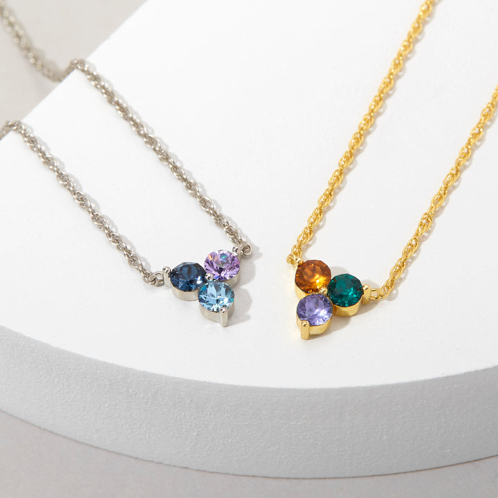 Three Stone Flower Bezel Set Birthstone Necklace