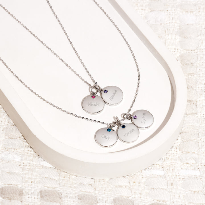 Sterling Silver Petite Triple Round Tag Birthstone Pendant