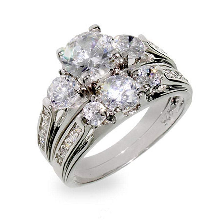 Past Present & Future Wedding CZ Ring Set