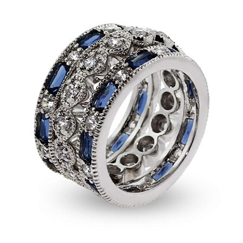 Exquisite Three Band Sapphire CZ Stackable Ring Set