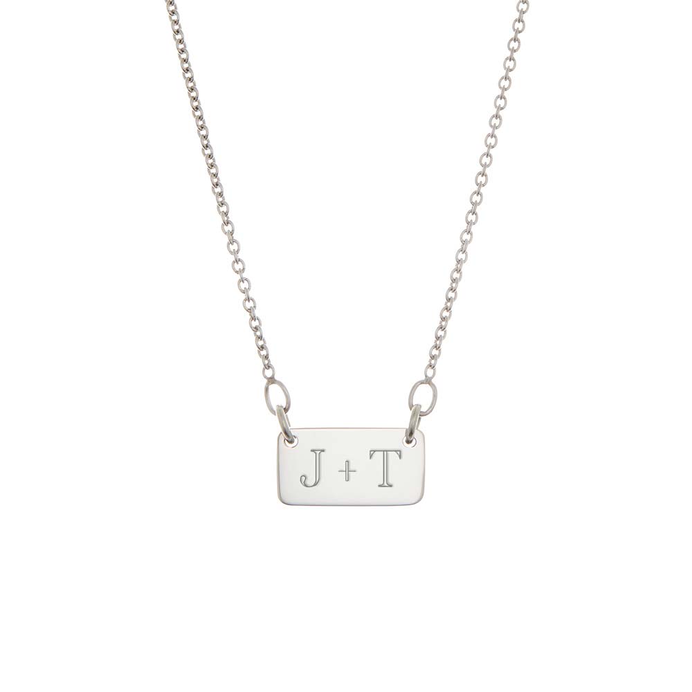 Couples Initial Plaque Bar Silver Necklace