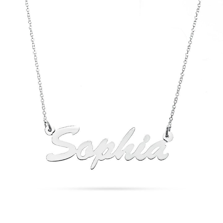 14K White Gold Thin Script Nameplate Necklace