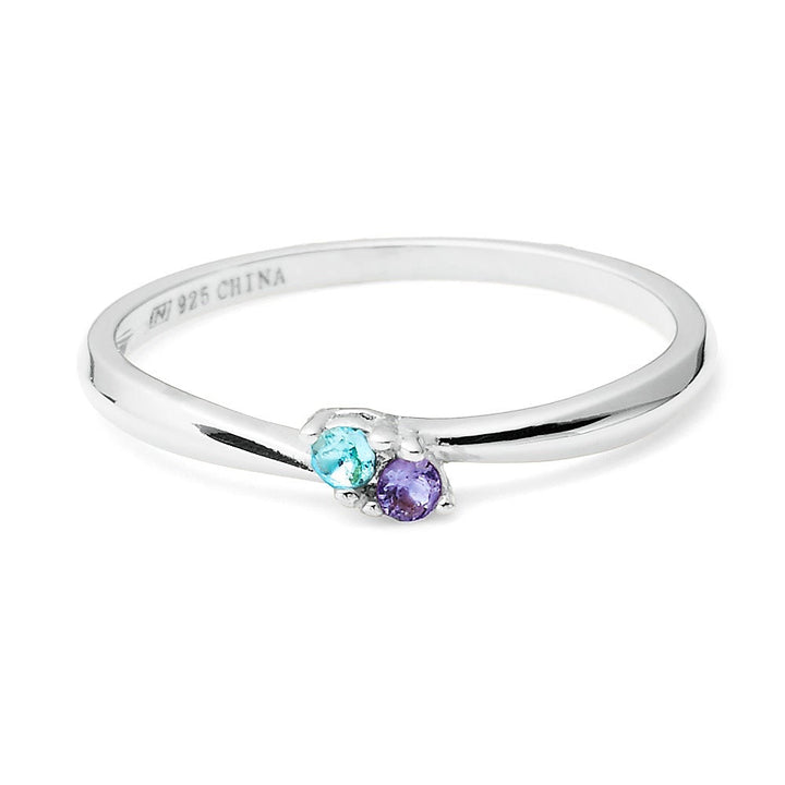 Petite 2 Stone Birthstone Silver Ring