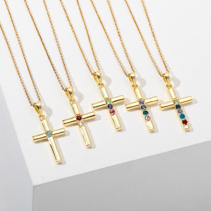 2 Stone Gold Cross Birthstone Pendant