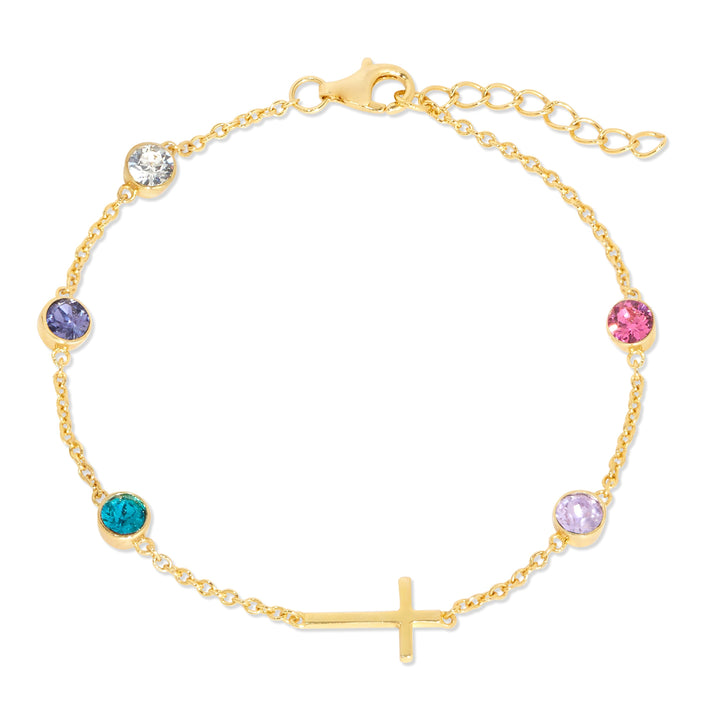 Custom Bezel Set Cross Birthstone Bracelet