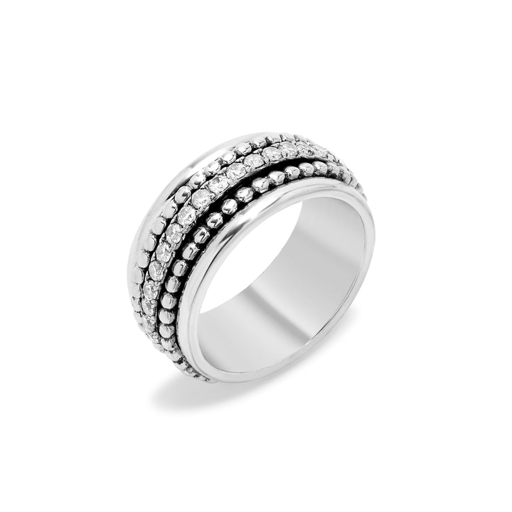 Sterling Silver CZ Beaded Spinner Ring