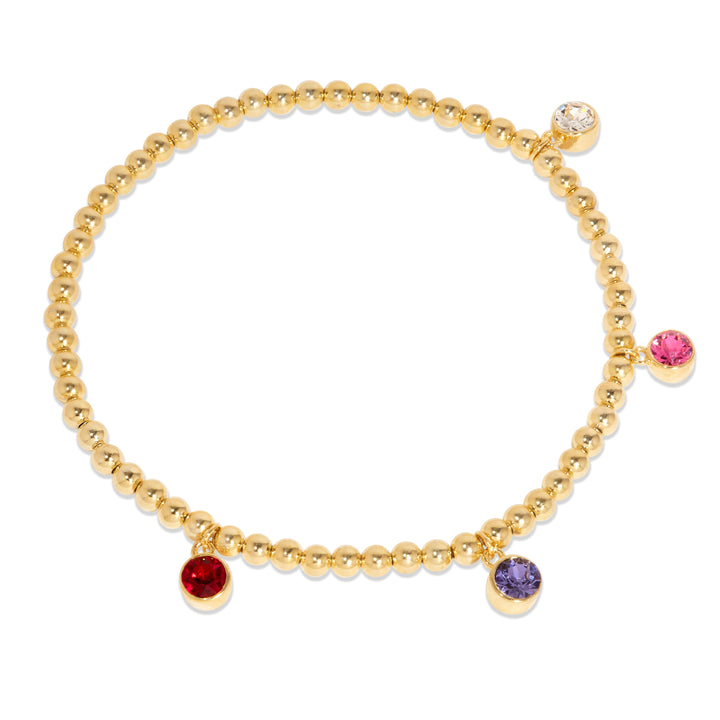 Four Gold Bezel Birthstone Charm Bead Bracelet