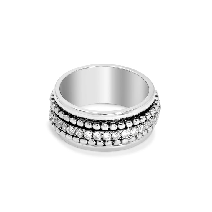 Sterling Silver CZ Beaded Spinner Ring