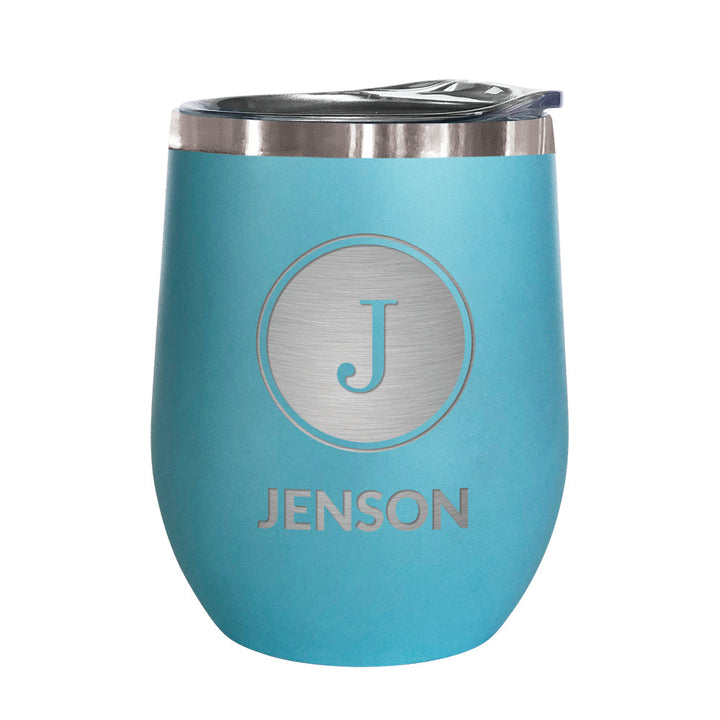 Blue Initial and Family Name Stemless Wine Tumbler