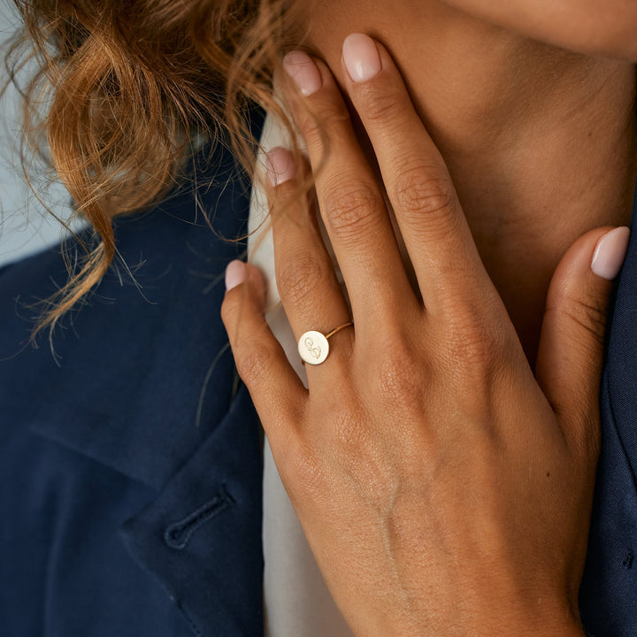 Engravable Initial Round Gold Ring