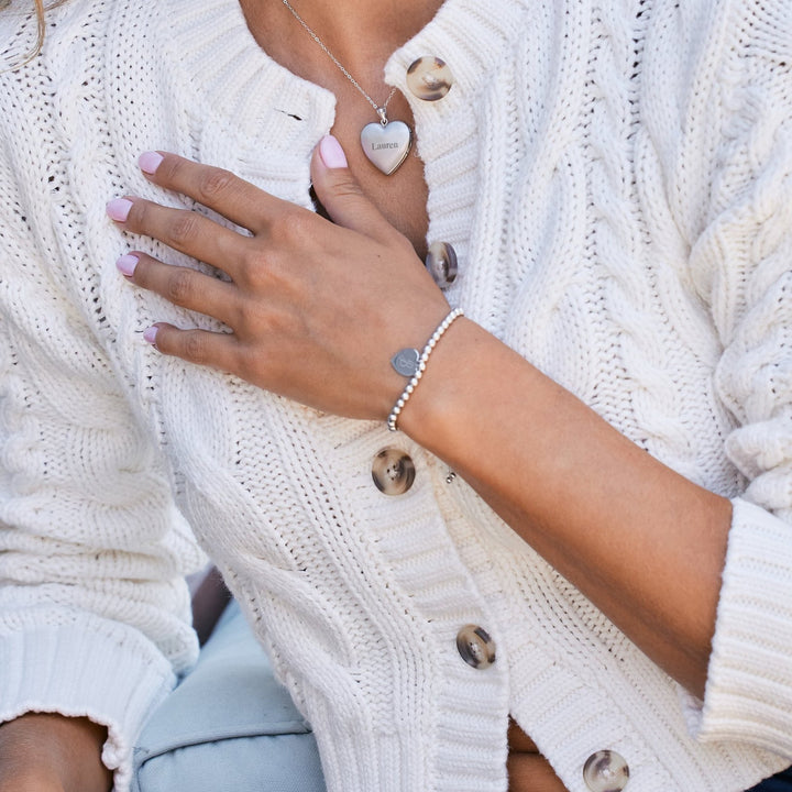 Engravable Heart Tag Beaded Silver Bolo Bracelet