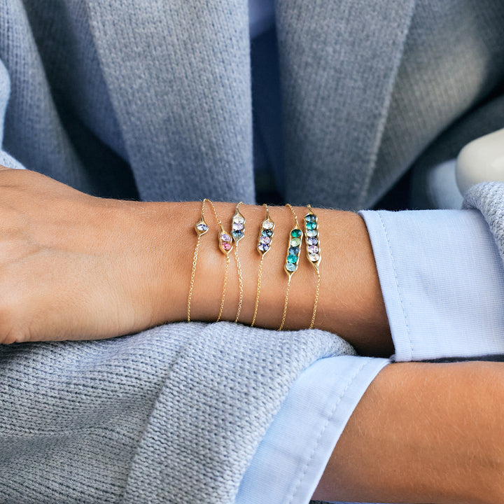 Three Birthstone Pea in a Pod Silver Bracelet