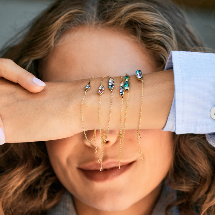 Six Birthstone Peas in a Pod Silver Bracelet