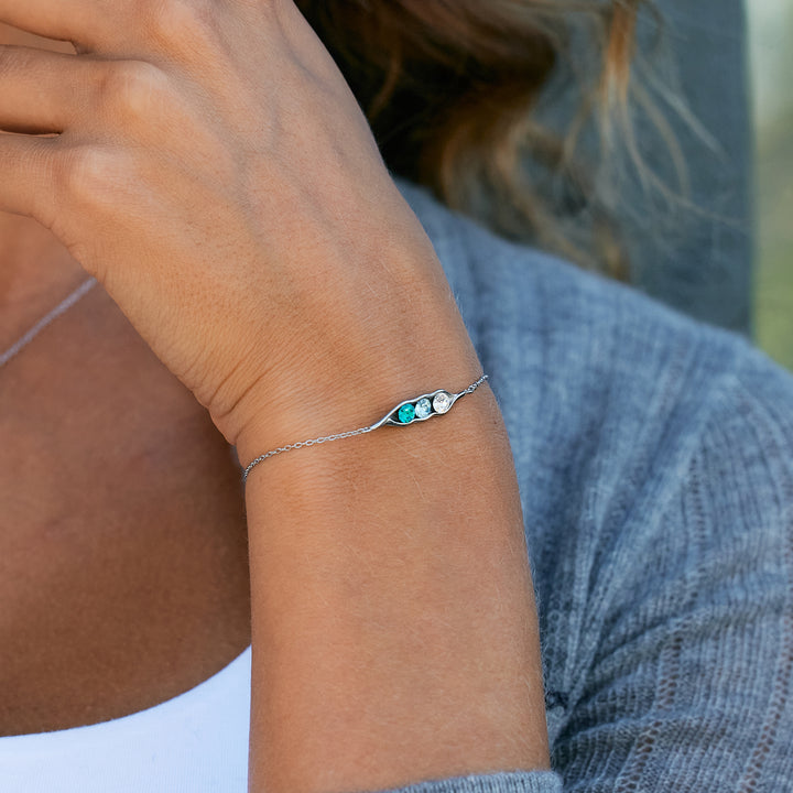 Three Birthstone Pea in a Pod Silver Bracelet