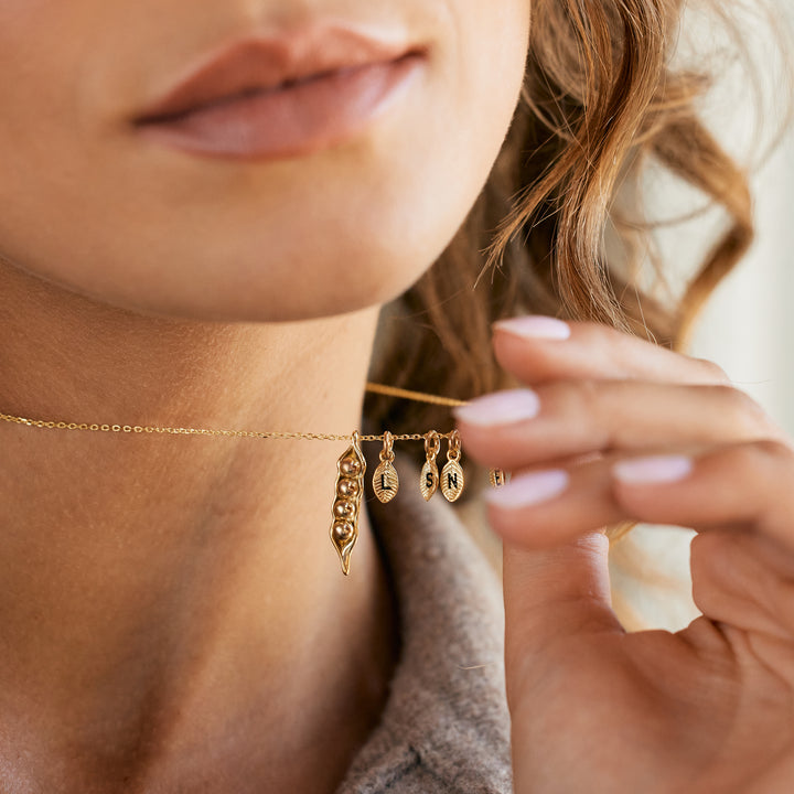 Six Initial Hand Stamped Peas In A Pod Necklace