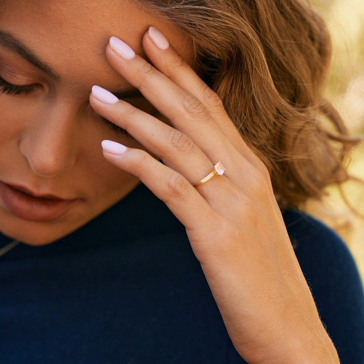 Cushion Cut Birthstone Pave Band Gold Ring