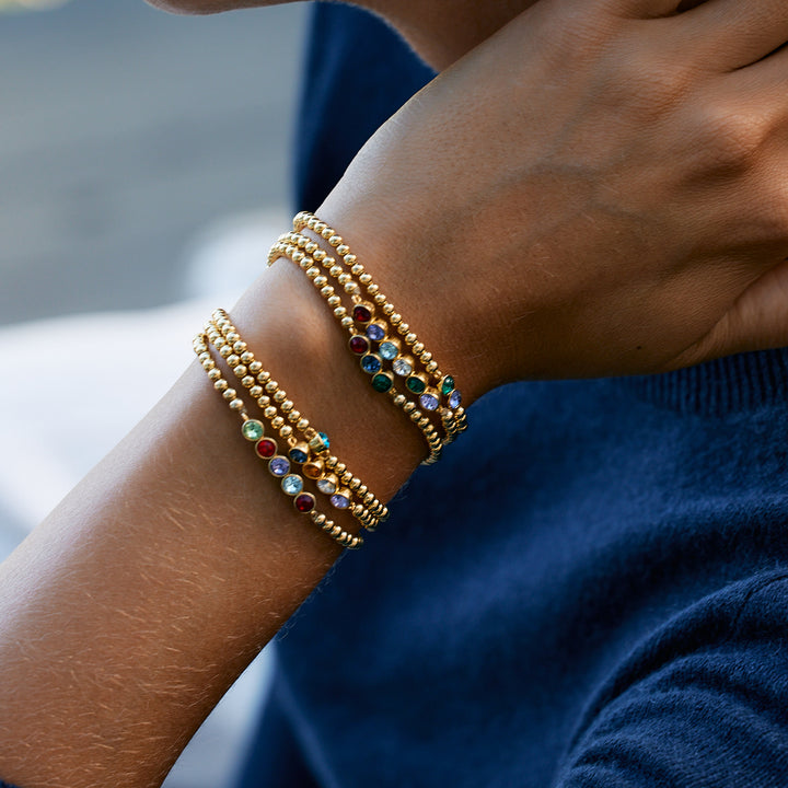 Four Stone Bezel Set Gold Birthstone Bead Bracelet