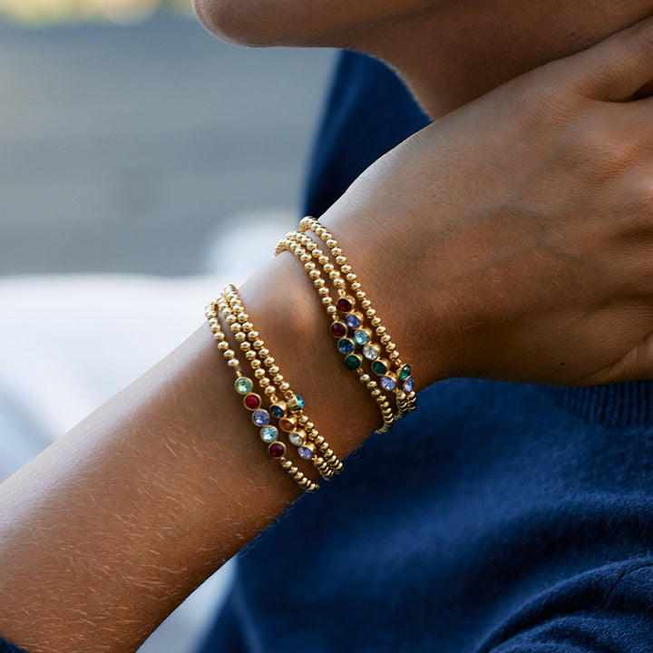 Six Stone Bezel Set Birthstone Bead Bracelet