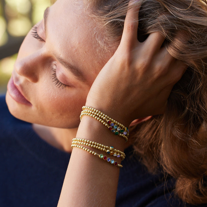 Six Stone Bezel Set Birthstone Bead Bracelet