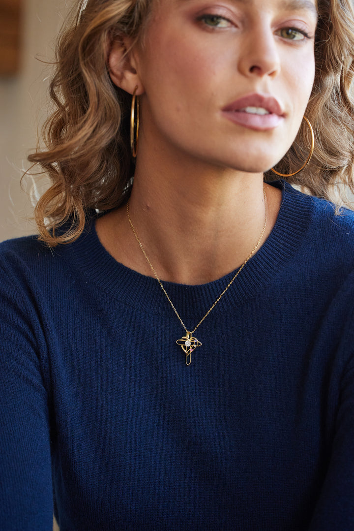 Custom Birthstone Heart and Cross Necklace
