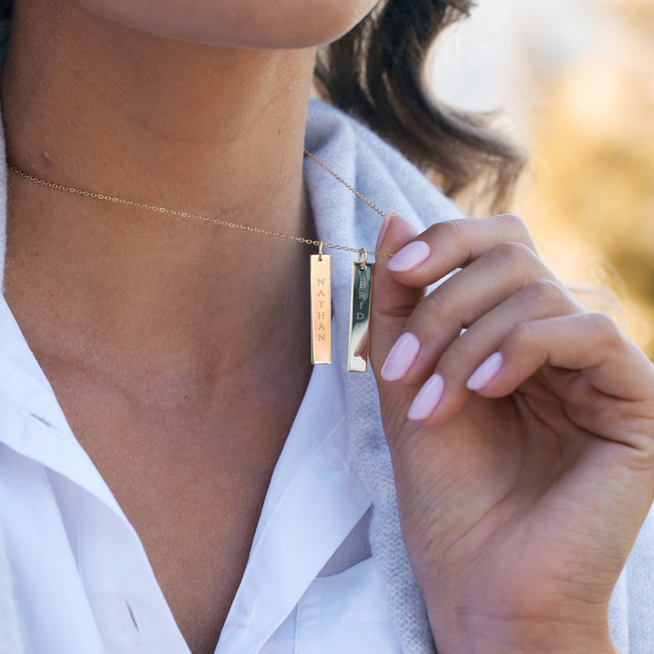 Double Vertical Name Bar Pendant in Rose Gold