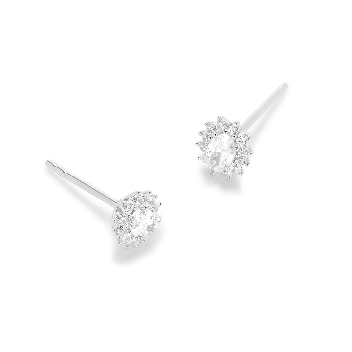 Sterling Silver CZ Oval Stud Earrings