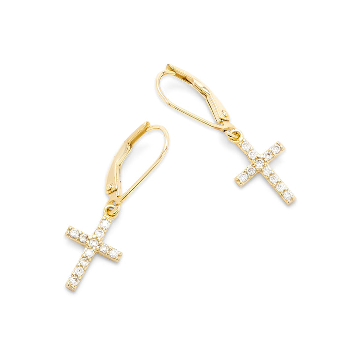 Gold Plated CZ Cross Drop Earrings