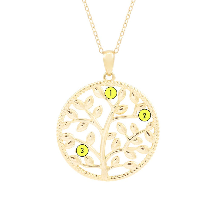 3 Stone Custom Birthstone Gold Family Tree Necklace