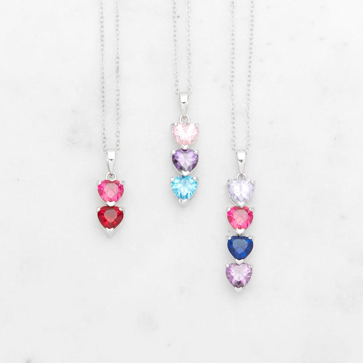 Personalized 4 Birthstone Heart Drop Necklace