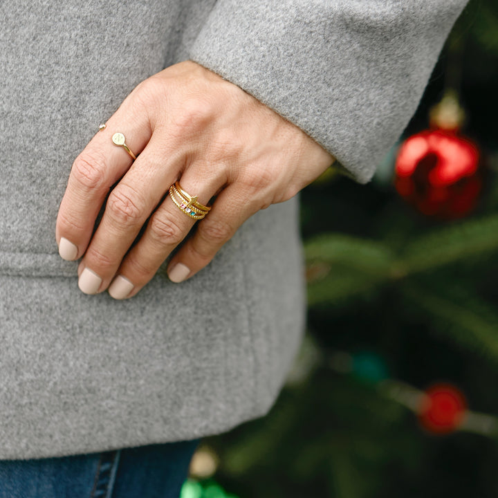 Gold Engraved Initial Birthstone Ring