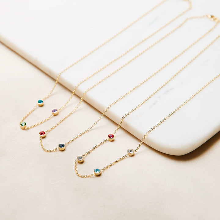 Four Stone Floating Bezel Set Gold Birthstone Necklace