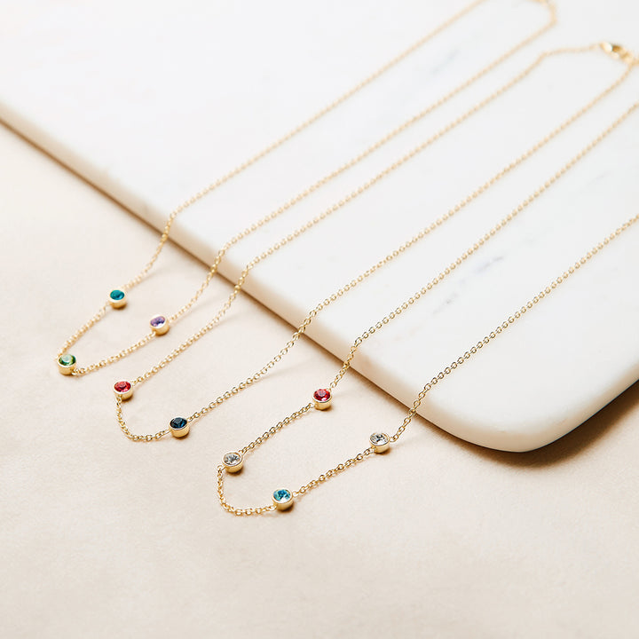 Five Stone Floating Bezel Set Gold Birthstone Necklace