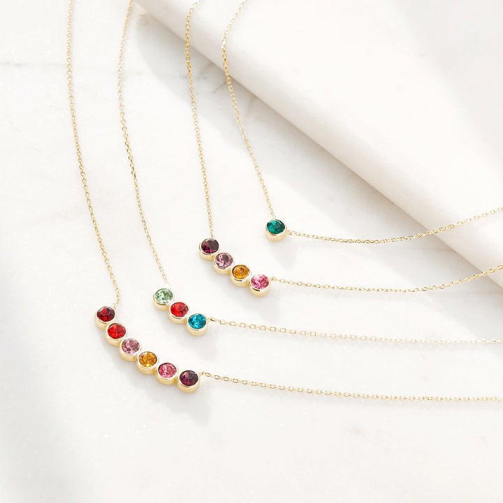 2 Stone Birthstone Bezel Set Gold Necklace