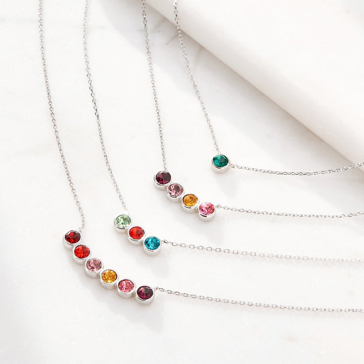 3 Stone Birthstone Bezel Set Silver Necklace