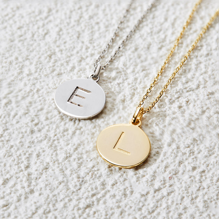 Custom Initial Disc Necklace with extended rolo chain