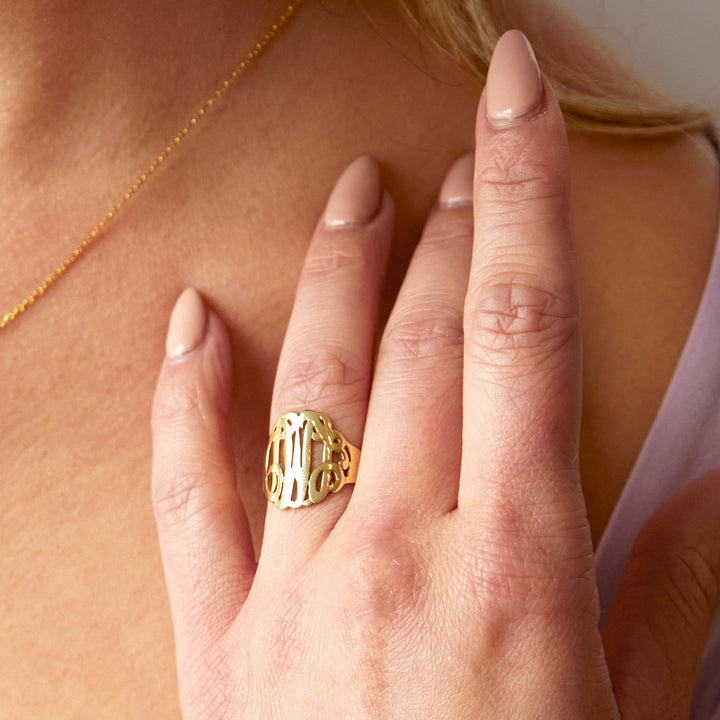 14K Gold Fancy Script Monogram Ring