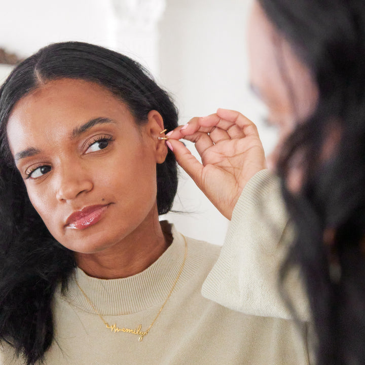 Gold Plated CZ and Textured Ear Cuff Set