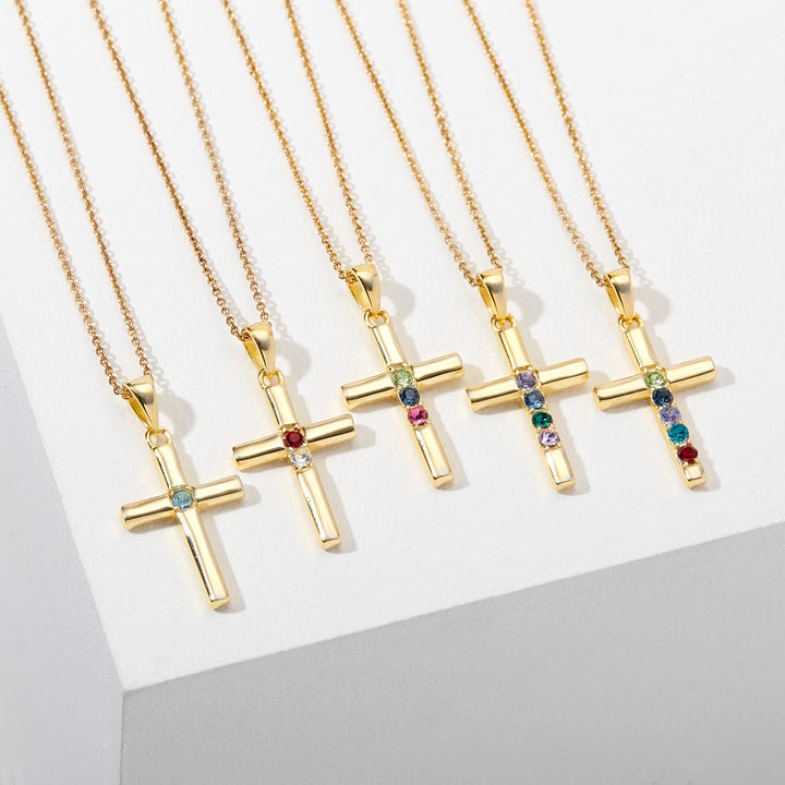 Custom Gold Cross Birthstone Pendant