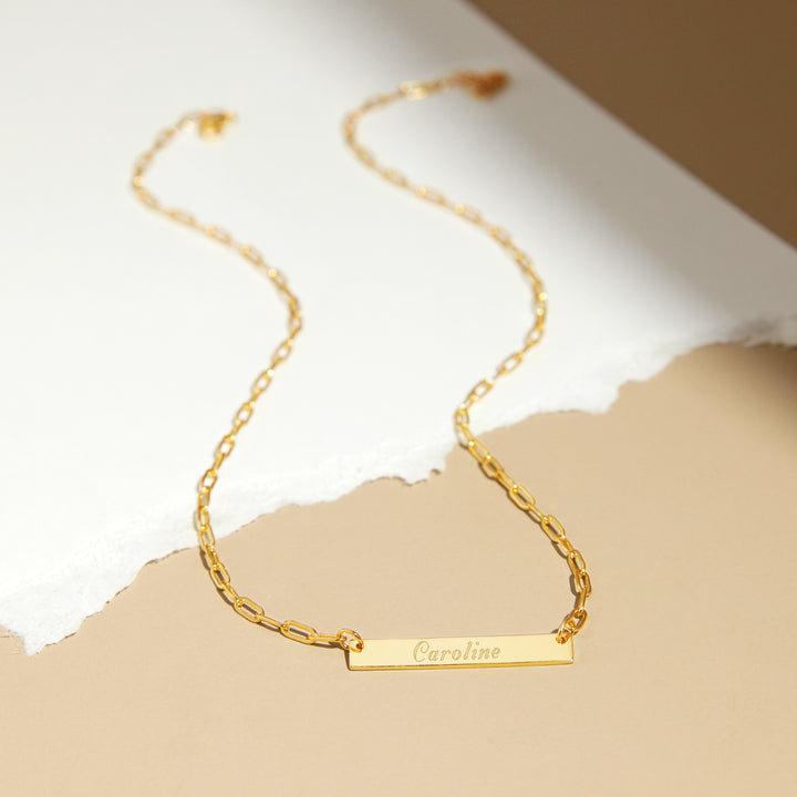 Engravable Paperclip Chain Date Bar Necklace