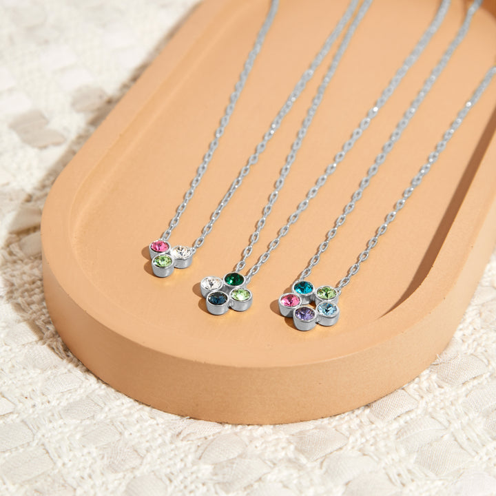 Custom Paperclip Chain Three Stone Flower Bezel Birthstone Necklace