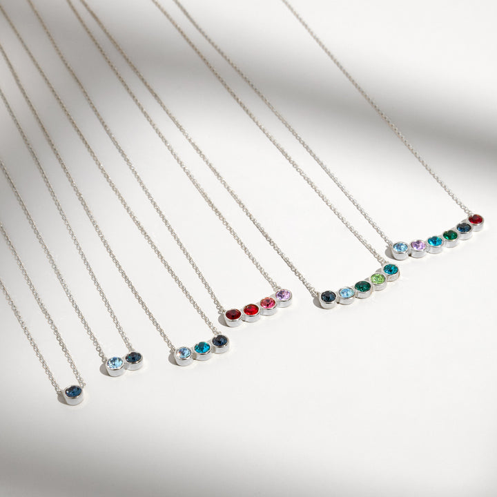 2 Stone Birthstone Bezel Set Silver Necklace