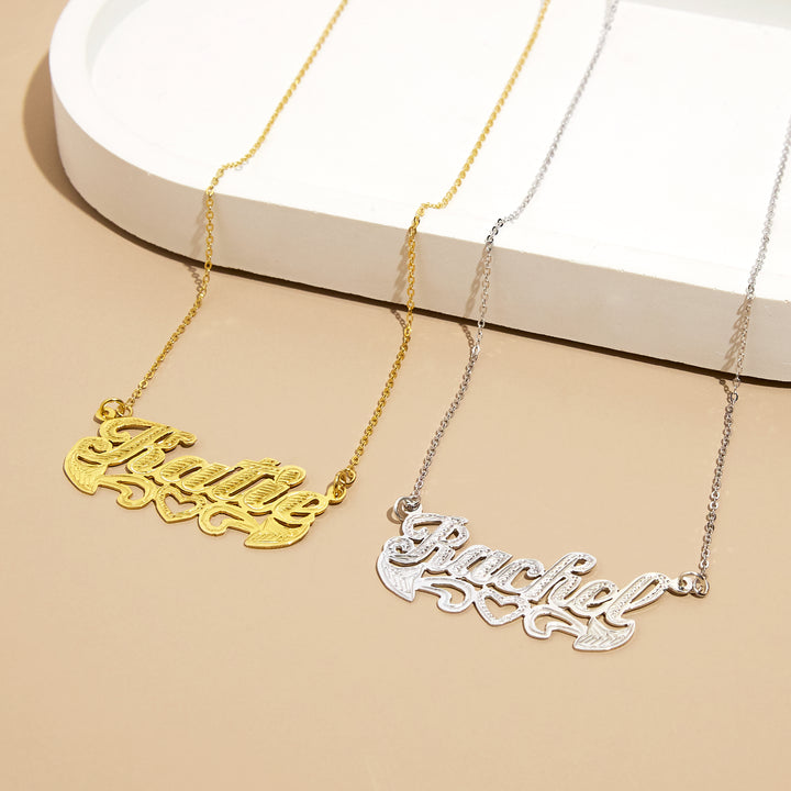 14K Gold Plated Carved Script Nameplate Necklace