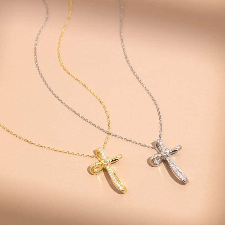 Gold Plated CZ Looped Heart Cross Pendant