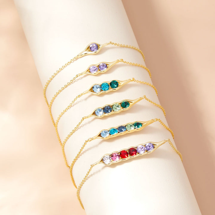 Three Birthstone Pea in a Pod Gold Bracelet