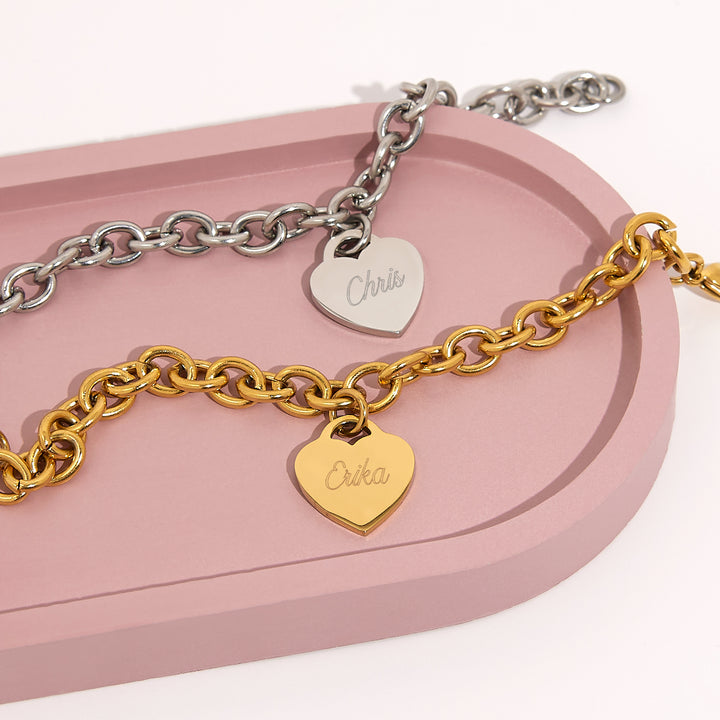 Engravable Stainless Steel Heart Tag Bracelet